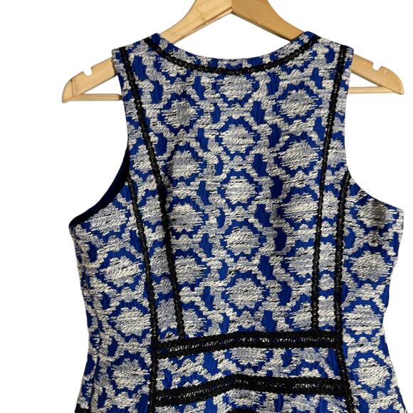 Diane von Furstenberg Margot Flounce Fit Flare Blue Diamond Jacquard Dress 12 - Picture 11 of 16